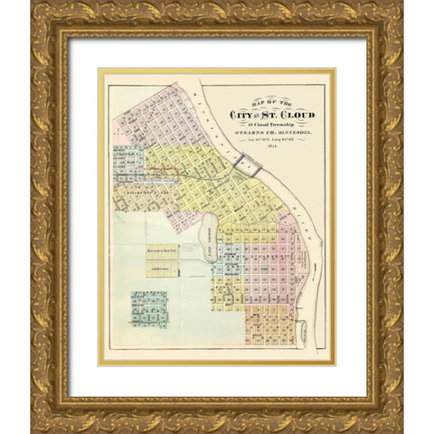 Saint Cloud Minnesota Landowner - Andreas 1874 Gold Ornate Wood Framed Art Print with Double Matting by Andreas