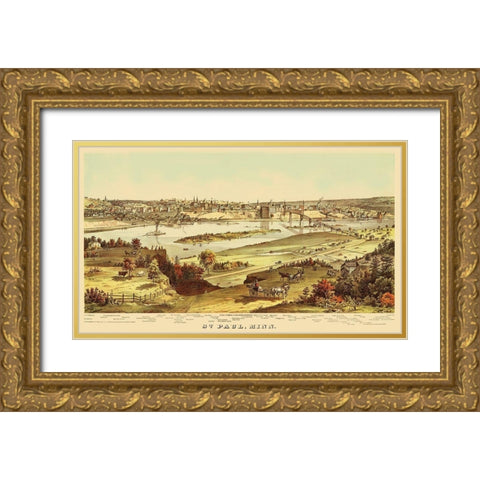 St Paul Minnesota - Shober 1874 Gold Ornate Wood Framed Art Print with Double Matting by Shober