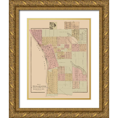 Stillwater Minnesota Landowner - Andreas 1874 Gold Ornate Wood Framed Art Print with Double Matting by Andreas