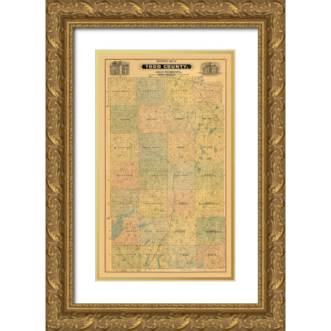 Todd County Minnesota - Budgett 1890  Gold Ornate Wood Framed Art Print with Double Matting by Budgett