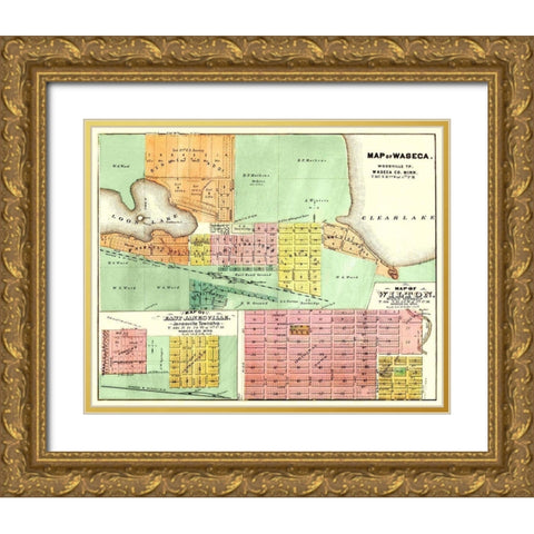 Waseca, Wilton, East Janesville Minnesota Gold Ornate Wood Framed Art Print with Double Matting by Andreas