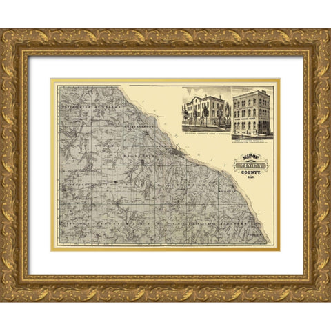 Winona Minnesota Landowner - Andreas 1874 Gold Ornate Wood Framed Art Print with Double Matting by Andreas