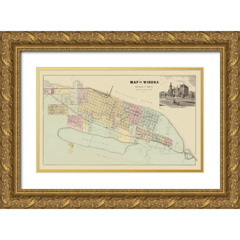 Winona Minnesota - Andreas 1874 Gold Ornate Wood Framed Art Print with Double Matting by Andreas