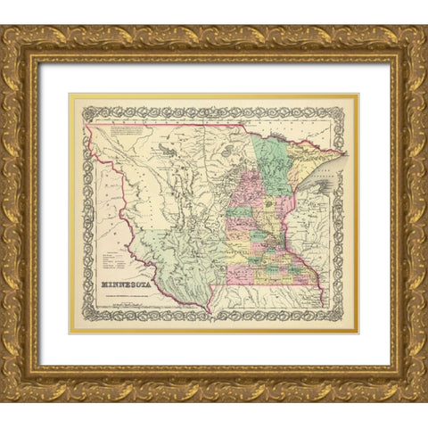 Minnesota - Colton 1856 Gold Ornate Wood Framed Art Print with Double Matting by Colton