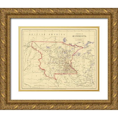 Minnesota Territory - Rogers 1857 Gold Ornate Wood Framed Art Print with Double Matting by Rogers
