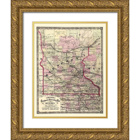 Minnesota - Cram 1875 Gold Ornate Wood Framed Art Print with Double Matting by Cram