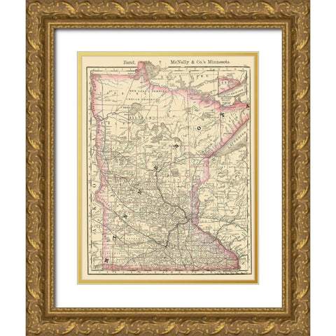 Minnesota - Rand McNally 1879 Gold Ornate Wood Framed Art Print with Double Matting by Rand McNally