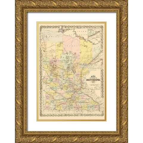 Minnesota - Andreas 1874 Gold Ornate Wood Framed Art Print with Double Matting by Andreas