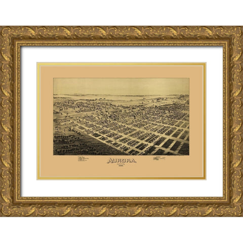 Aurora Missouri - Fowler 1891 Gold Ornate Wood Framed Art Print with Double Matting by Fowler