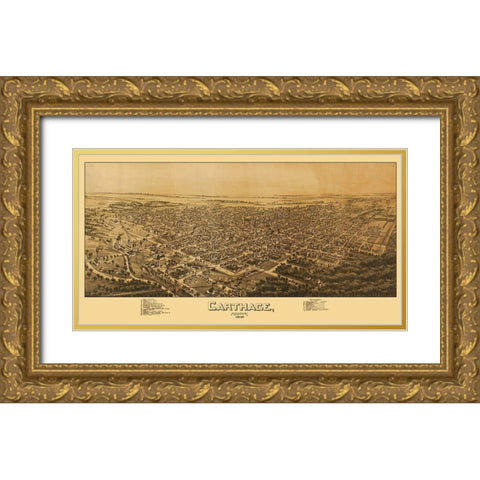 Carthage Missouri - Fowler 1891 Gold Ornate Wood Framed Art Print with Double Matting by Fowler