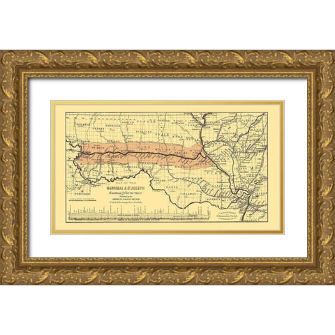 Hannibal and St Joseph Railroad - Colton 1860 Gold Ornate Wood Framed Art Print with Double Matting by Colton