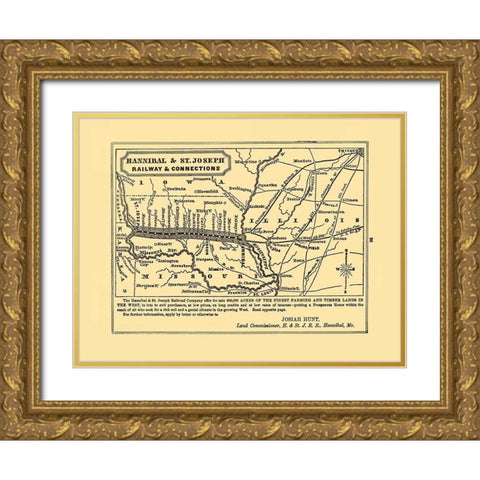 Hannibal and St Joseph Railroad - Hunt 1863 Gold Ornate Wood Framed Art Print with Double Matting by Hunt