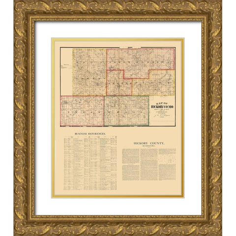 Hickory County Missouri - Higgins 1880  Gold Ornate Wood Framed Art Print with Double Matting by Higgins