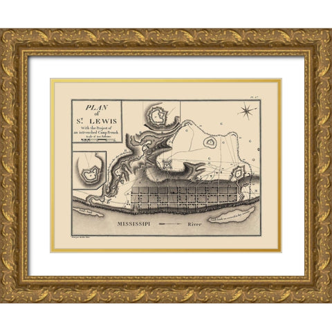 St Lewis, St. Louis, Camp French Missouri Gold Ornate Wood Framed Art Print with Double Matting by Collot