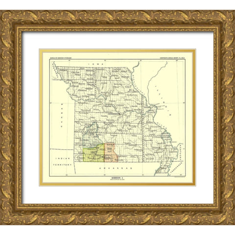 Missouri - United States - Hoen 1896 Gold Ornate Wood Framed Art Print with Double Matting by Hoen