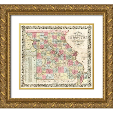 Missouri - Colton 1851  Gold Ornate Wood Framed Art Print with Double Matting by Colton