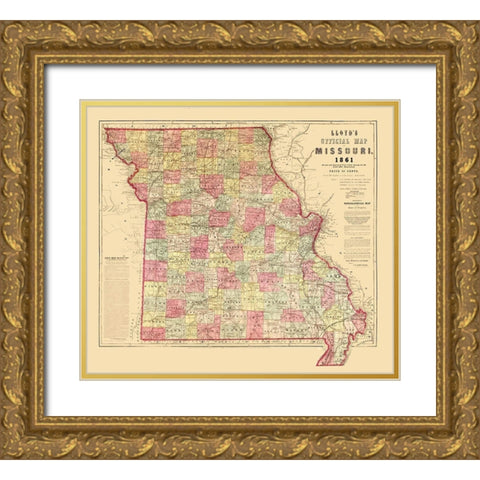 Missouri - Lloyd 1861  Gold Ornate Wood Framed Art Print with Double Matting by Lloyd