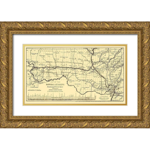 Hannibal St Joseph Missouri Railroad - Colton 1860  Gold Ornate Wood Framed Art Print with Double Matting by Colton