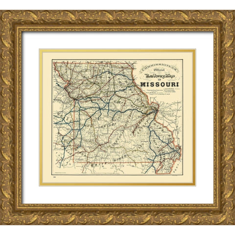 Missouri Railroad - Higgins 1888  Gold Ornate Wood Framed Art Print with Double Matting by Higgins