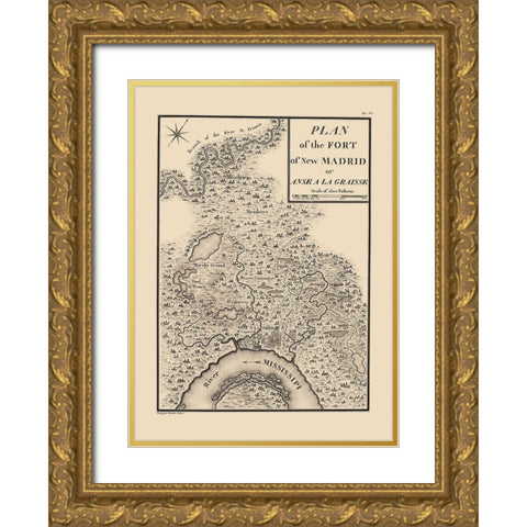 New Madrid Missouri - Collot 1796 Gold Ornate Wood Framed Art Print with Double Matting by Collot