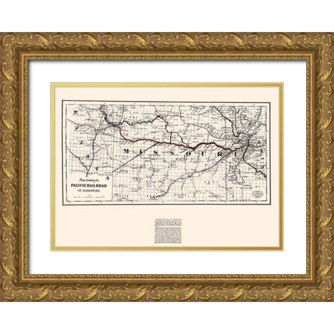 Pacific Railroad of Missouri - Colton 1865 Gold Ornate Wood Framed Art Print with Double Matting by Colton
