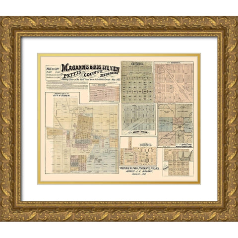 Pettis County Missouri - Magann 1872  Gold Ornate Wood Framed Art Print with Double Matting by Magann
