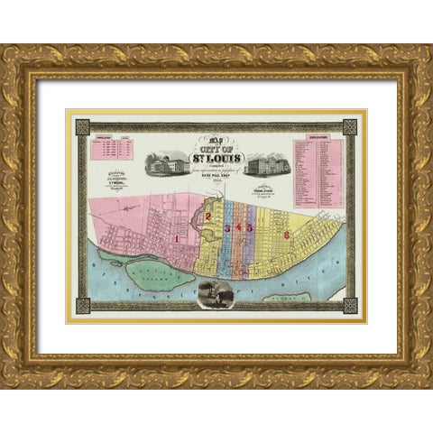 St. Louis Missouri - Twichel 1844 Gold Ornate Wood Framed Art Print with Double Matting by Twichel