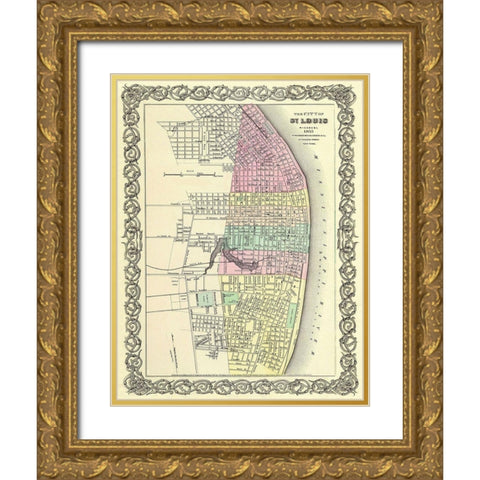 St. Louis Missouri - Colton 1855 Gold Ornate Wood Framed Art Print with Double Matting by Colton