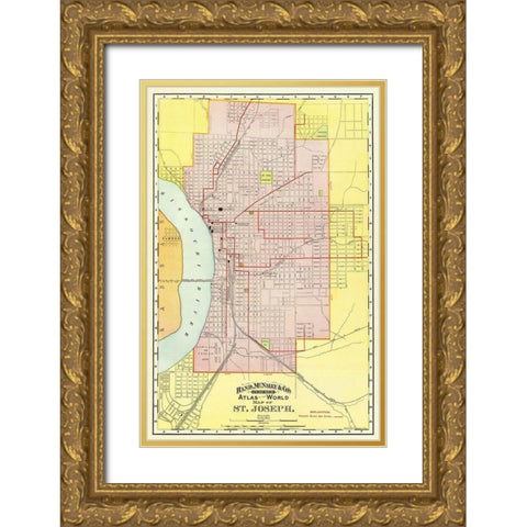 St. Joseph Missouri - Rand McNally 1892 Gold Ornate Wood Framed Art Print with Double Matting by Rand McNally