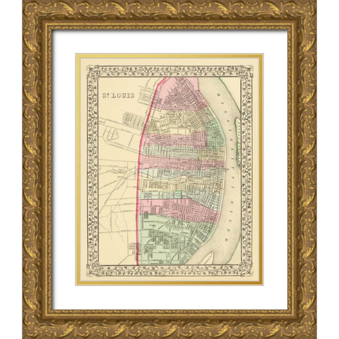 St. Louis Missouri - Mitchell 1870 Gold Ornate Wood Framed Art Print with Double Matting by Mitchell