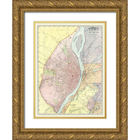 St. Louis Missouri, Illinois with Illinois Gold Ornate Wood Framed Art Print with Double Matting by Rand McNally