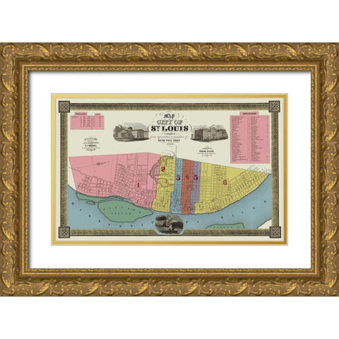 St. Louis Missouri - Twichel 1844 Gold Ornate Wood Framed Art Print with Double Matting by Twichel