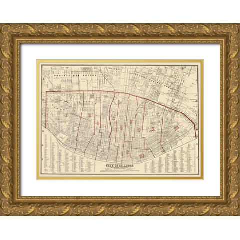 St. Louis Missouri - Hutawa 1870 Gold Ornate Wood Framed Art Print with Double Matting by Hutawa