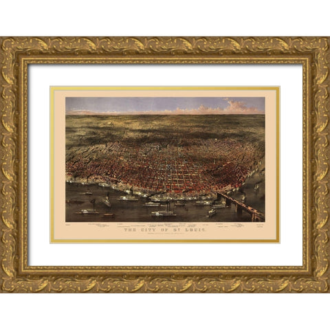 St Louis Missouri - Currier 1869 Gold Ornate Wood Framed Art Print with Double Matting by Currier