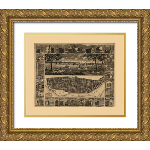 St Louis Missouri - Kershaw 1848 Gold Ornate Wood Framed Art Print with Double Matting by Kershaw