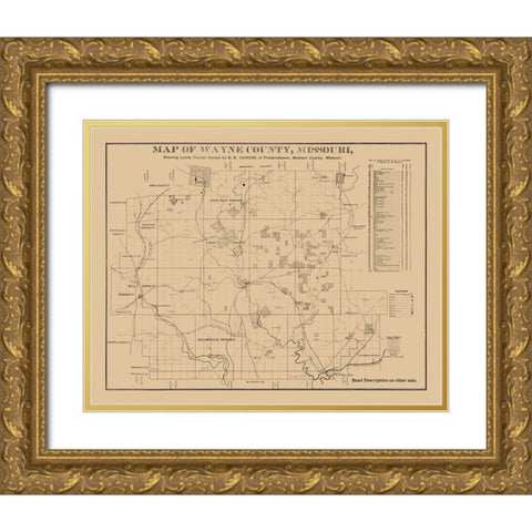 Wayne County Missouri - Cahoon 1882  Gold Ornate Wood Framed Art Print with Double Matting by Cahoon