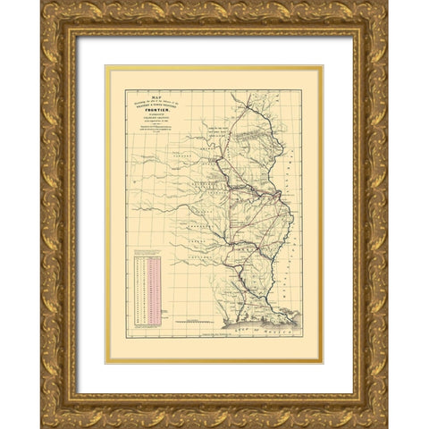 Western and North Western Frontier Defenses 1837 Gold Ornate Wood Framed Art Print with Double Matting by Gratiot