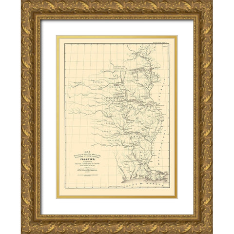 Western and North Western Frontier Defenses 1837 Gold Ornate Wood Framed Art Print with Double Matting by Poinsett