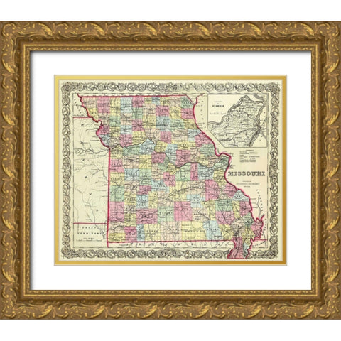 Missouri - Colton 1855 Gold Ornate Wood Framed Art Print with Double Matting by Colton