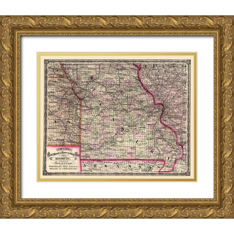 Missouri - Cram 1875 Gold Ornate Wood Framed Art Print with Double Matting by Cram
