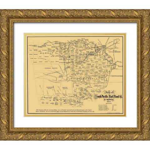 Missouri Southern Pacific Railroad Co - Gast 1870 Gold Ornate Wood Framed Art Print with Double Matting by Gast