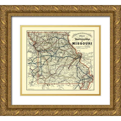 Missouri Railway Map - McHenry 1888 Gold Ornate Wood Framed Art Print with Double Matting by McHenry