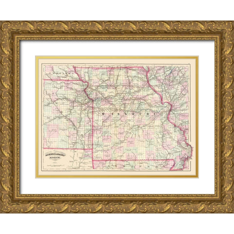 Missouri - Asher  1874 Gold Ornate Wood Framed Art Print with Double Matting by Asher