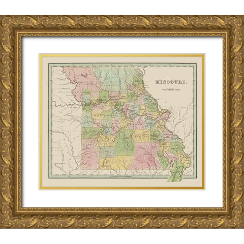 Missouri - Wiley and Putnam 1838 Gold Ornate Wood Framed Art Print with Double Matting by Wiley
