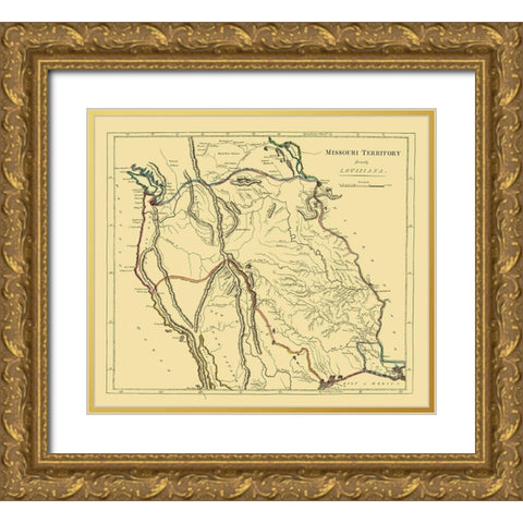 Missouri Territory, Portion of Louisiana Purchase Gold Ornate Wood Framed Art Print with Double Matting by Carey