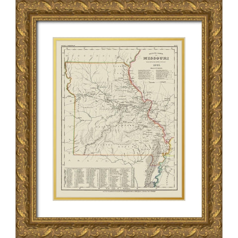 Missouri - Meyer 1845 Gold Ornate Wood Framed Art Print with Double Matting by Meyer