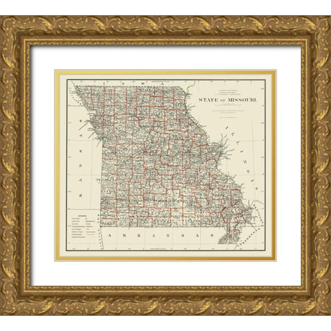 Missouri - USGLO 1878 Gold Ornate Wood Framed Art Print with Double Matting by USGLO
