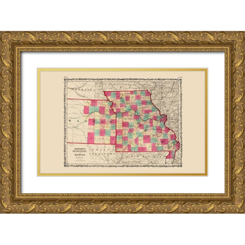 Missouri, Kansas - Johnson 1860 Gold Ornate Wood Framed Art Print with Double Matting by Johnson