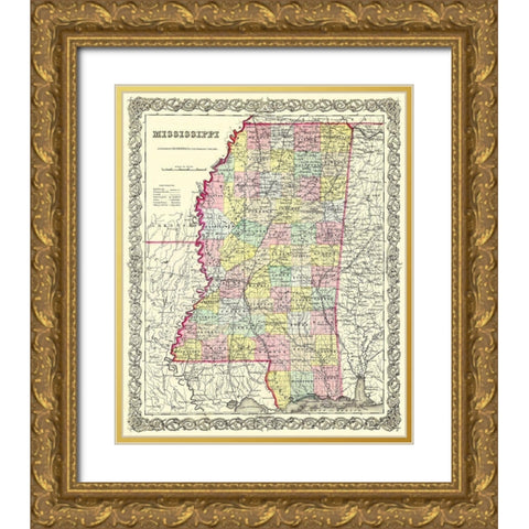 Mississippi - Colton 1855 Gold Ornate Wood Framed Art Print with Double Matting by Colton