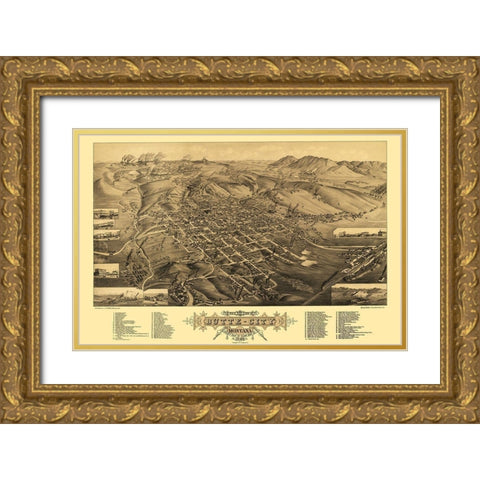 Butte Montana - Stoner 1884 Gold Ornate Wood Framed Art Print with Double Matting by Stoner